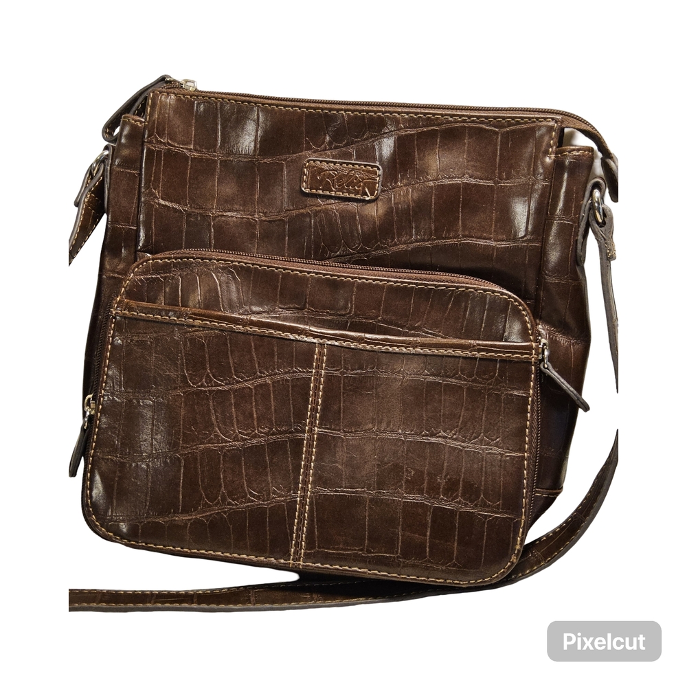 1 Preloved Relic Brown faux Leather Crossbody Bag with Crocodile Embossed design